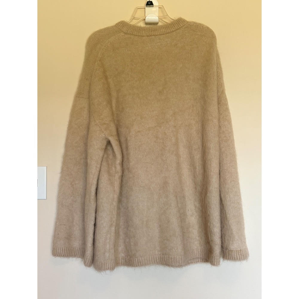 & Other Stories Tan Beige Mohair Wool Fuzzy Knit Crewneck Sweater Womens Medium - Picture 4 of 6